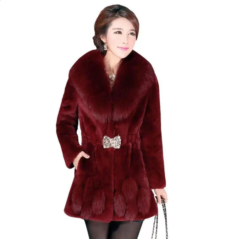 Extra large womens winter plush coat thick fur warm jacket Vneck faux collar clothing comfortable 240824