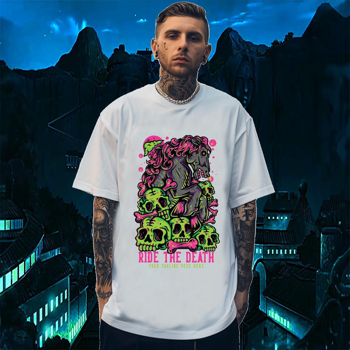 Unisex Mens T Shirts 230g Cotton skull Sports Casual DIY O Neck Short Sleeves Couples T Shirts Fashion New Wear