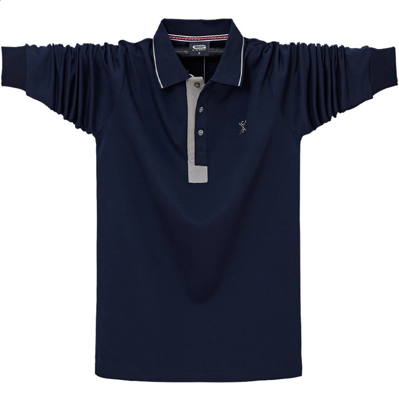 Autumn Spring Mens Solid Polo Shirt Lapel Long-sleeved Polos Shirt Button Collar Fashion Thick Shirt Casual Loose Tops 6XL 240824