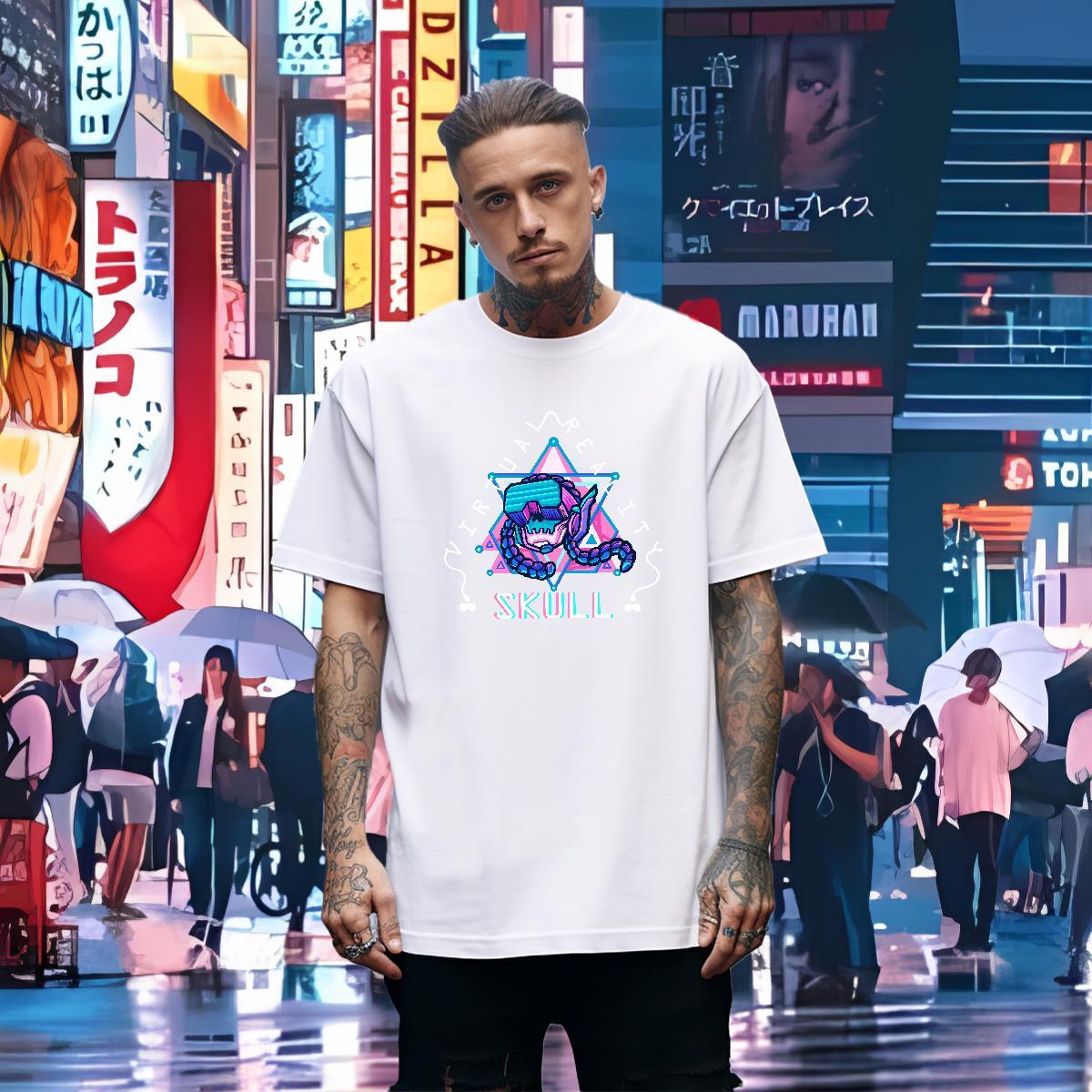 Loose T Shirts Men 100% Cotton 230g skull Street Wear Skull Breathable Crew Neck Mens Tshirts Factory Direct Tops Tees