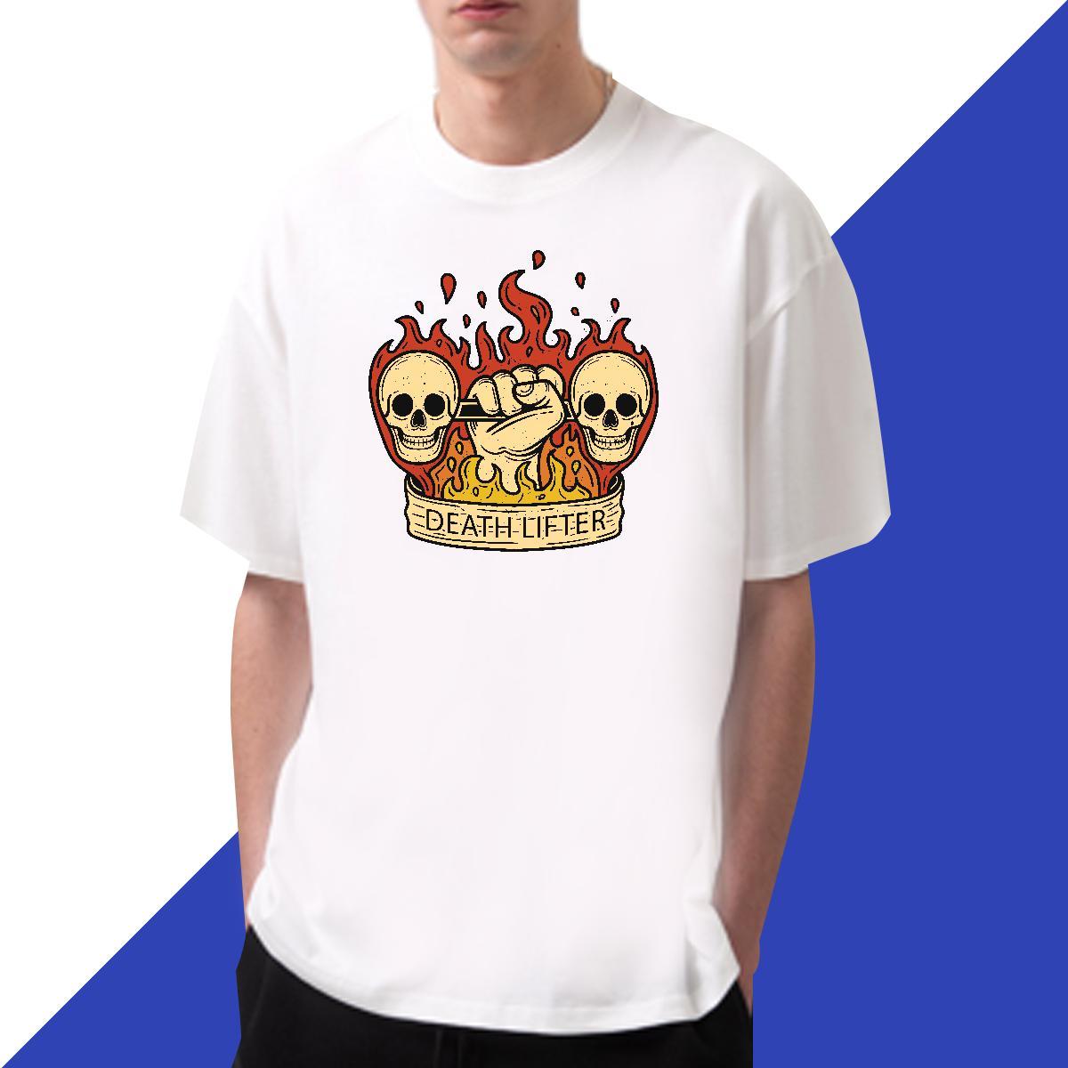 Loose T-Shirts for Men 100% Cotton 230g skull Outdoor Asian Size Breathable Short Sleeve Tshirt for Man Woman Custom Top Tees