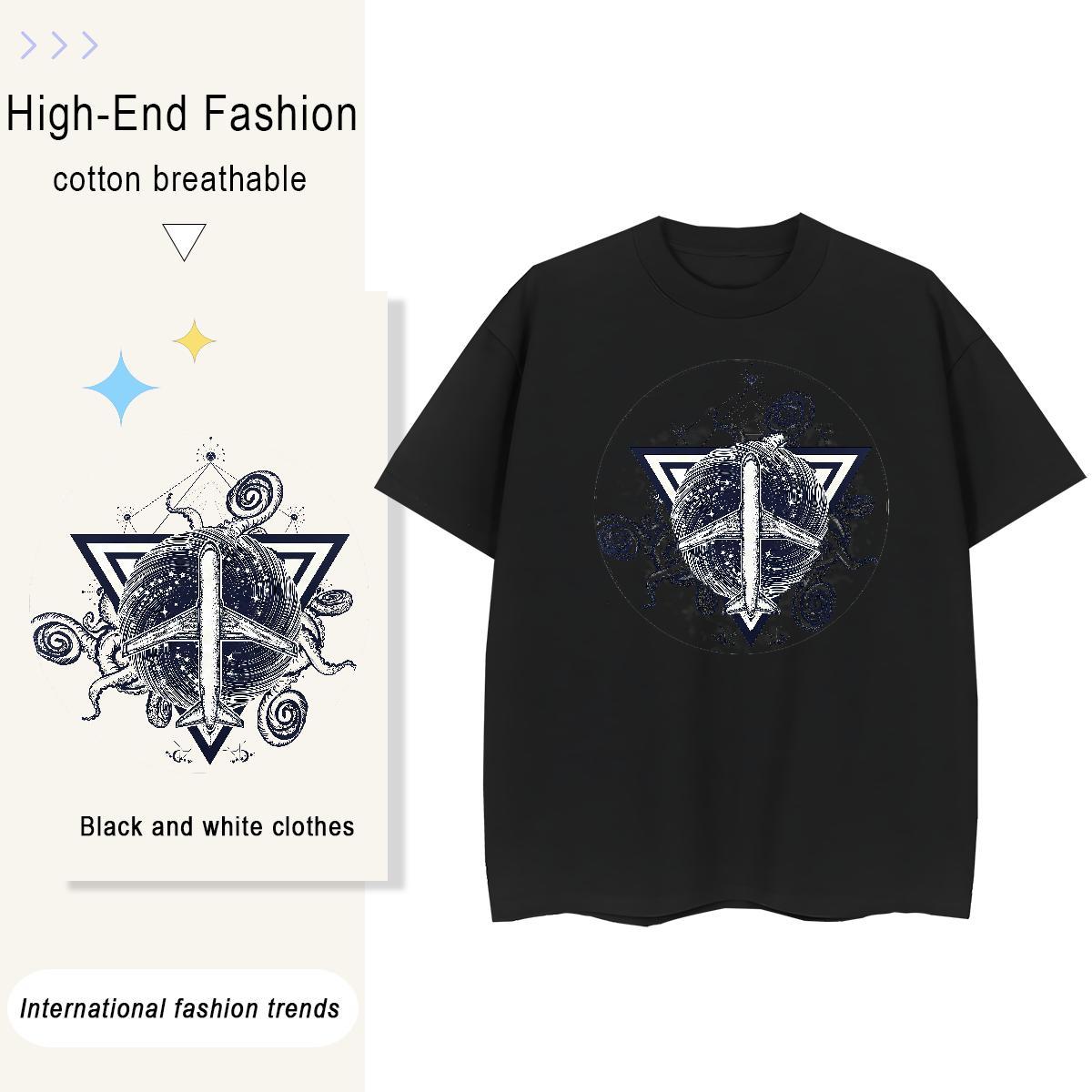 Brand T Shirt For Man 230g Pure Cotton eye of the devil Home Outdoor DIY Printed Breathable Short Sleeve Mens Tshirts 2024 New Wear