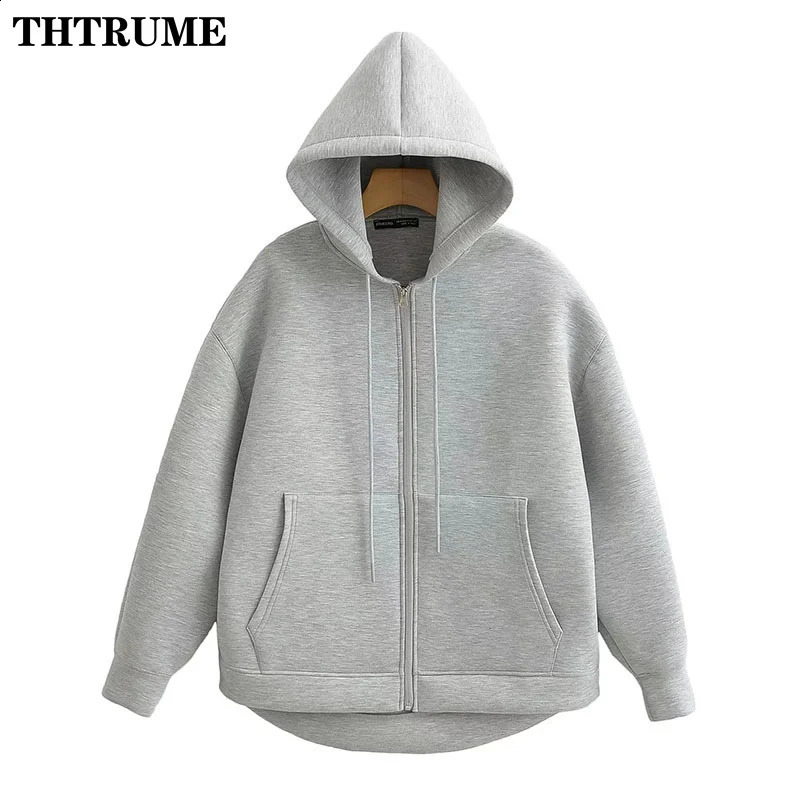 Winter Autumn Women Chic Hoodies Fashion Solid Zipper Oversized High Street Hooded Casual Office Lady Outwear Sweatshirts 240824