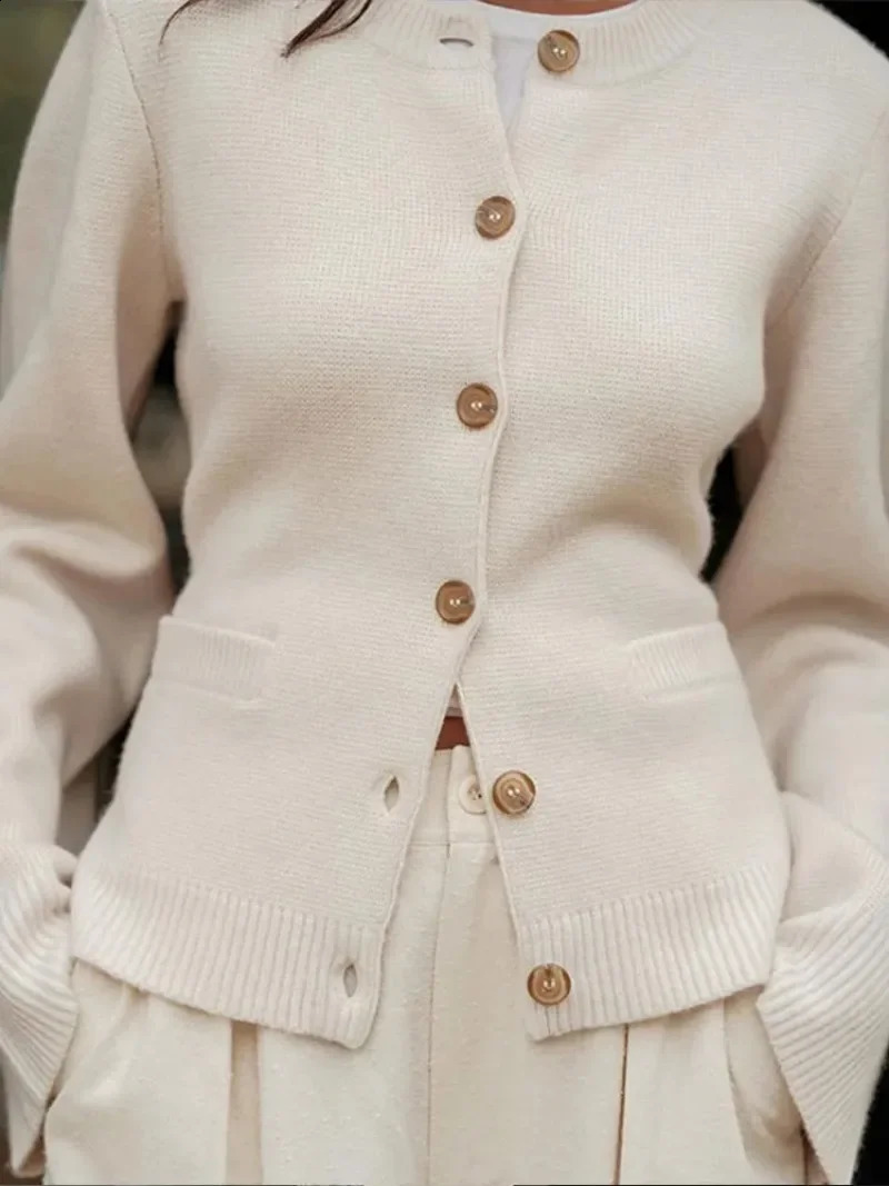 Solid Knitted Cardigan for Women O Neck Long Sleeve Single Breasted Sweater 2024 Autumn Fashion Chic Female Commuting Streetwear 240824