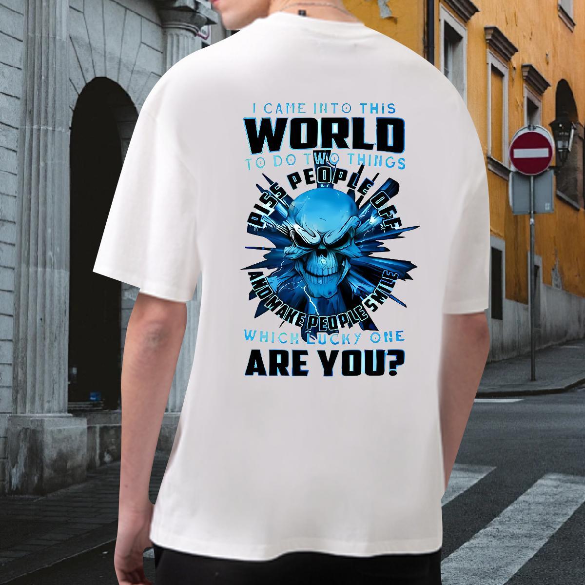 Loose Fit Mens T Shirts 230g Pure Cotton skull Summer Casual Skull Short Sleeve O-Neck Mens Tshirts DIY Polos