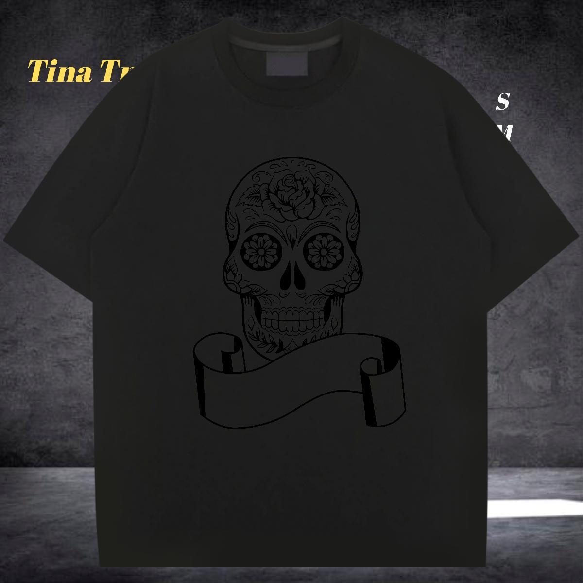 Wholesale Mens T Shirts 230g 100% Cotton skull Casual Beach Oversized 4XL Round Neck Short Sleeve Men Tops Tees Designer Polos