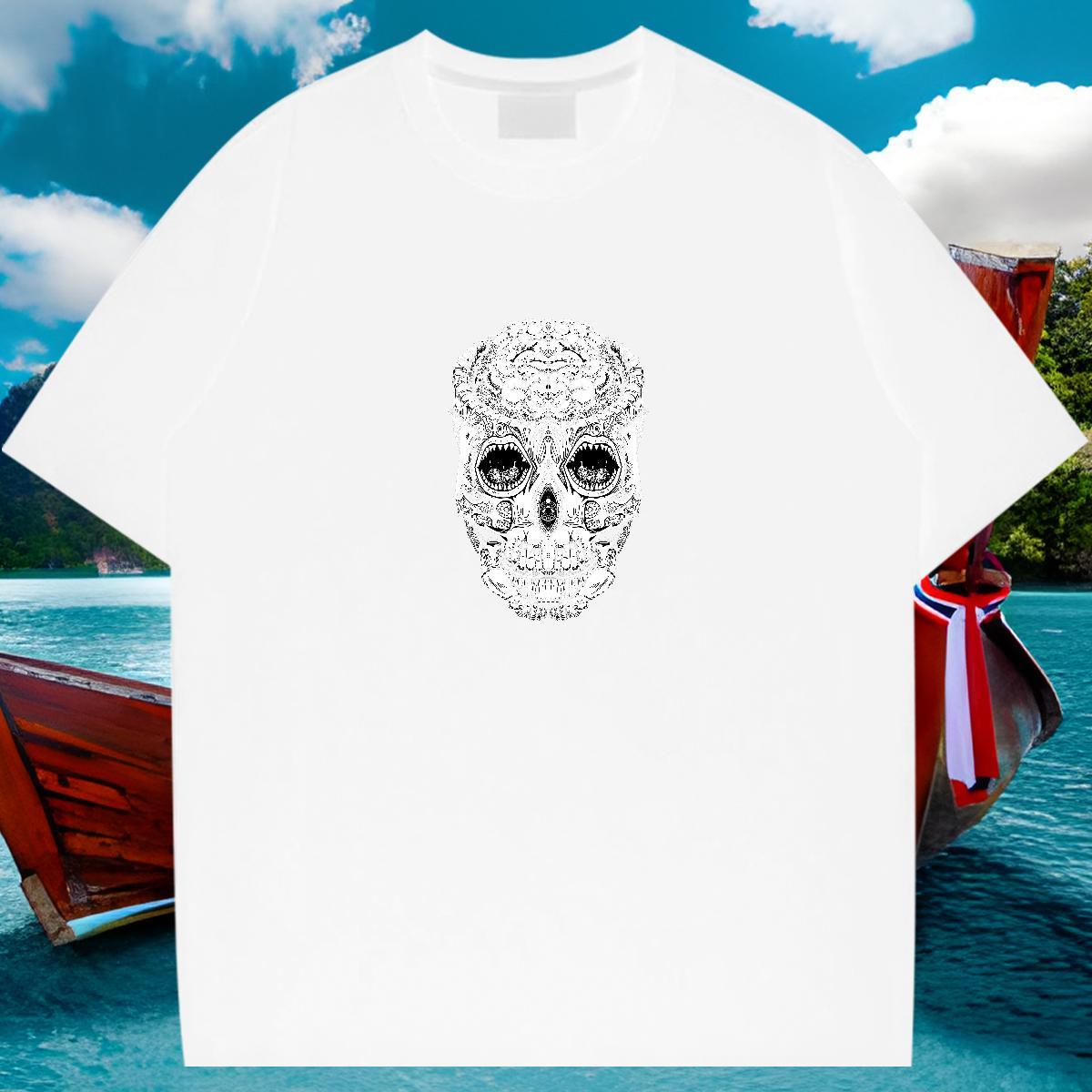 Free Shipping Men T Shirts 230g Cotton skull Street Wear Cartoon Printing L-4XL Round Neck Short Sleeve Men Tshirts Designer Fashion Tee Shirt