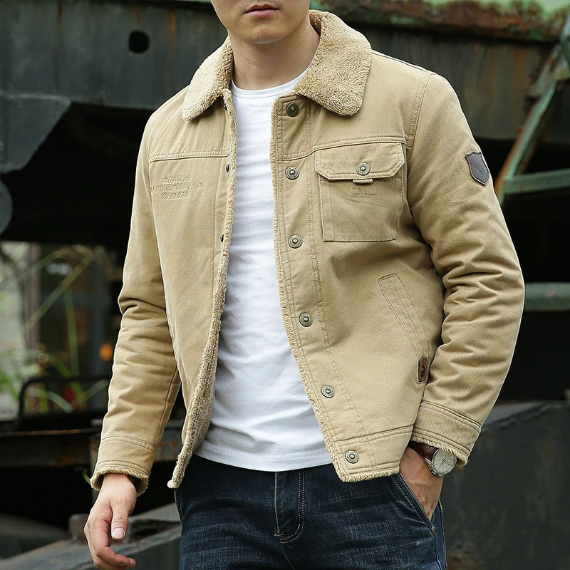casual denim cotton jacket mens autumn and winter loose vertical collar zipper button wool Chaquetas Hombre 240824