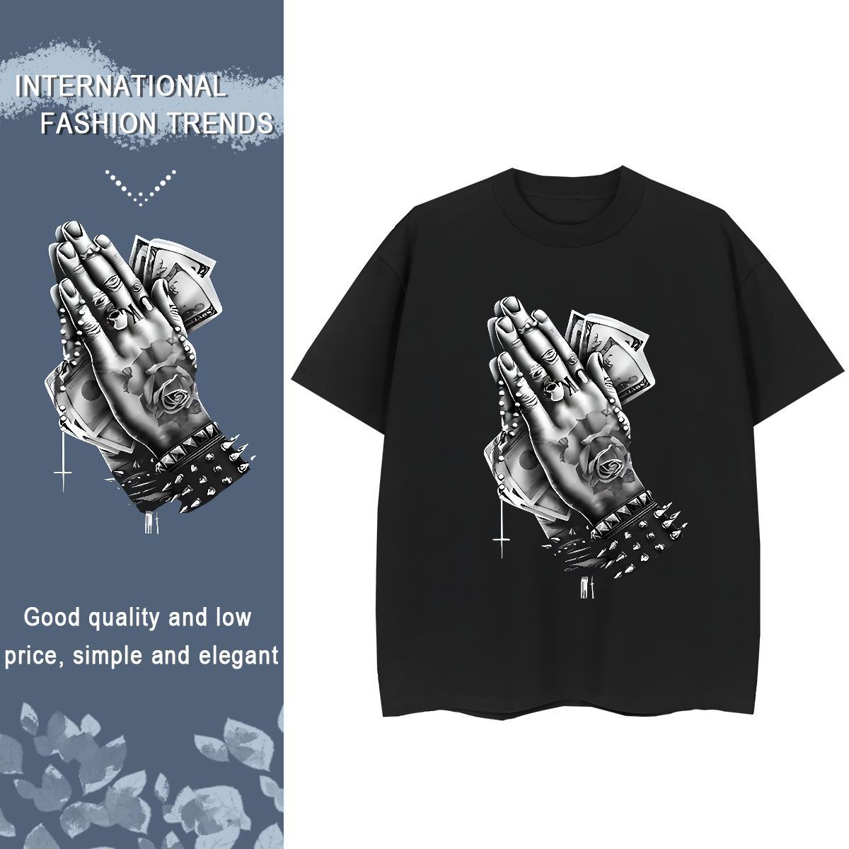 Cool Design T-Shirts 230g 100% Cotton hands Street DIY Anime Short Sleeve Soft Men Tops Tees New Arrival Tee Shirt