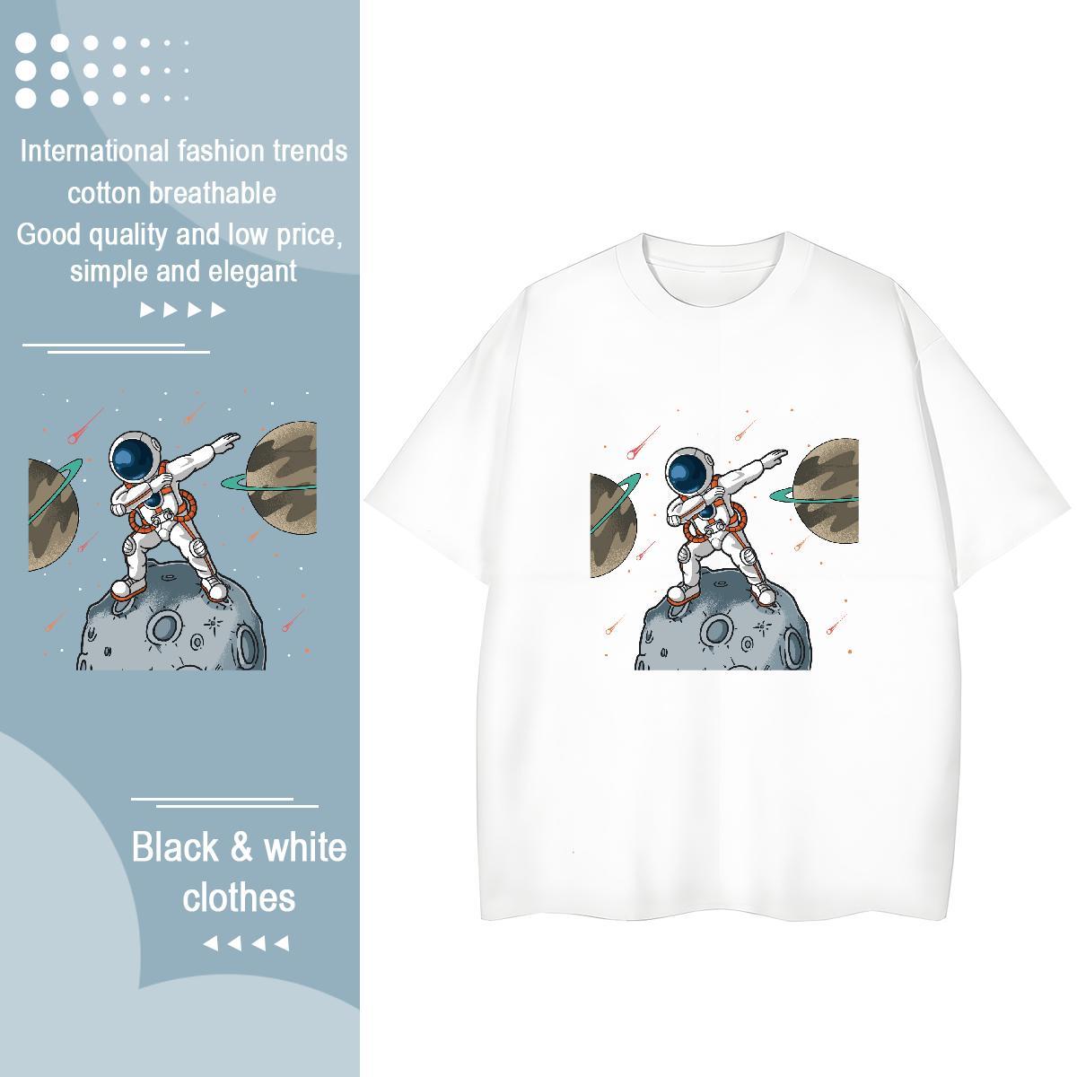 Soft Woman Tshirt 230g Pure Cotton cosmonaut Casual Daily Wear T-Shirts for Women Breathable Soft Cartoon Print Tshirts