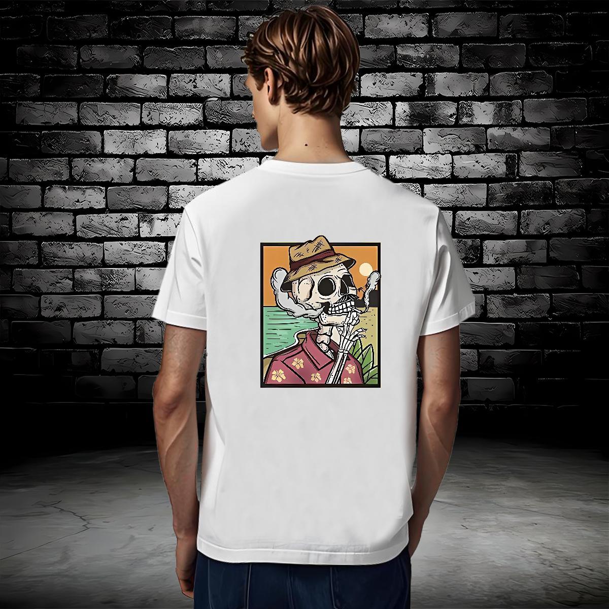 Wholesale Mens T Shirts 100% Cotton 230g skull Daily Outfit Floral Print Breathable Crew Neck Tshirts Stylist Polos