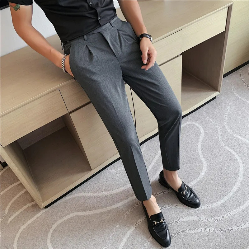 High quality elastic suit pants for mens formal business office social dress pants ultra-thin suitable for casual weddings ankle Trouser Pantalon 2408