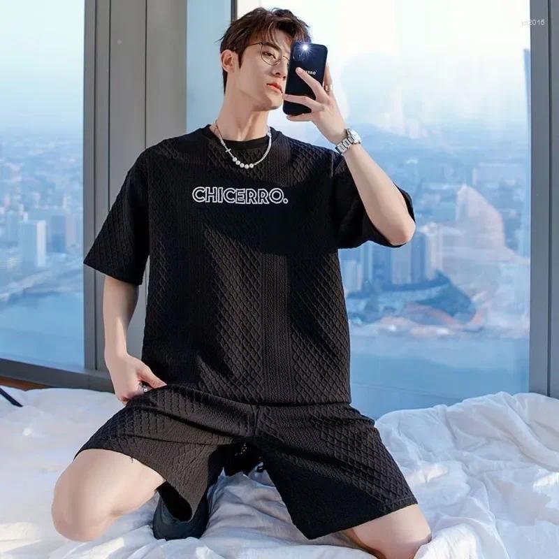 Trendy Summer T-shirt Set Casual Sports Short Sleeves 2-piece Fashionable Male Matching Clothes Stylish