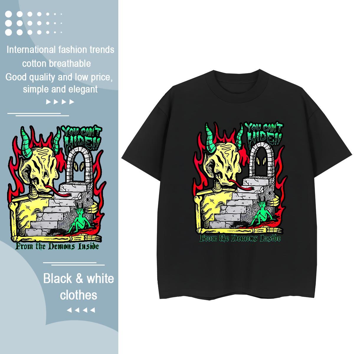 High quality Couples T Shirts 230g 100% Cotton demon Casual T-Shirts Breathable Short Sleeve Floral Print Tees