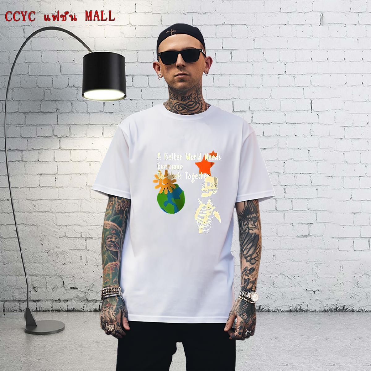 High Quality T Shirts Men 230g 100% Cotton skull Hip Hop DIY Printed Round Neck Short Sleeve Men Clothes T-Shirt Fashion New Tops Shirt