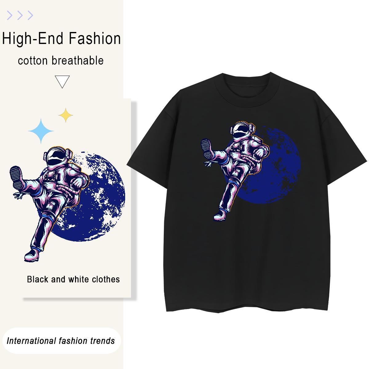 Loose Tshirt for Man Woman 100% Cotton 230g cosmonaut Casual Sport Woman T Shirts Crew Neck Graphic Polos