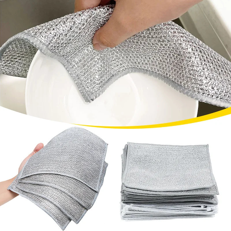 Steel wire deep cleaning cloth brush doublelayer rodless oil Dishrag magic coffee dyeing plate towel kitchen supplies 240824