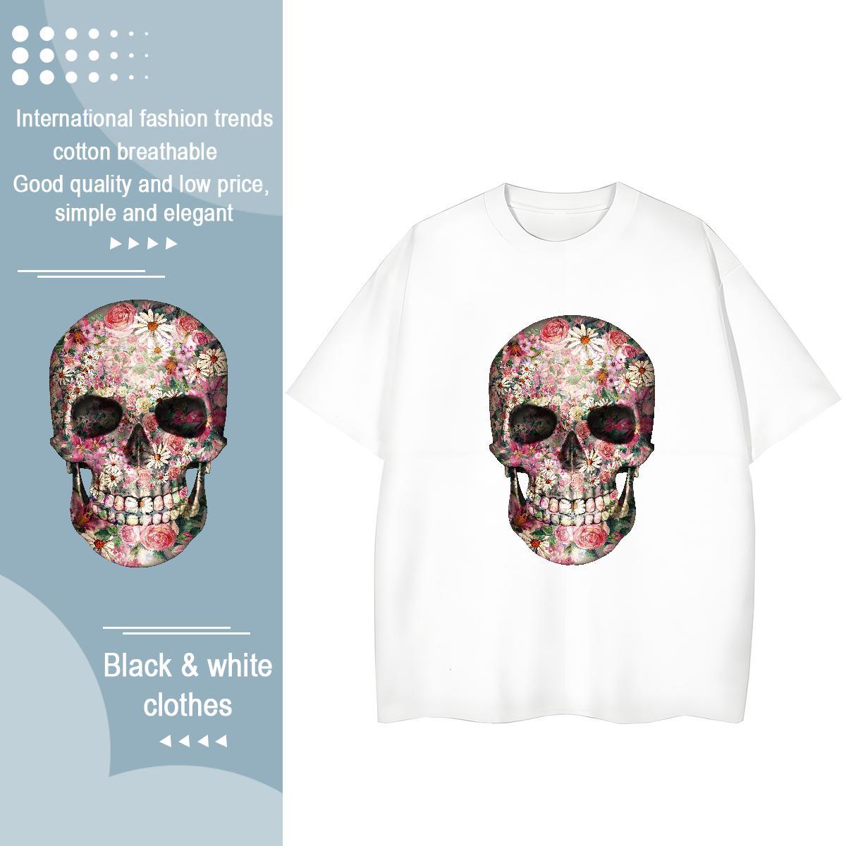 Comfortable Mens T Shirts 230g 100% Cotton skull Casual Daily Wear Plus Size Cartoon Breathable Crew Neck Tshirt for Man Woman Fashion Designer Tee Sh
