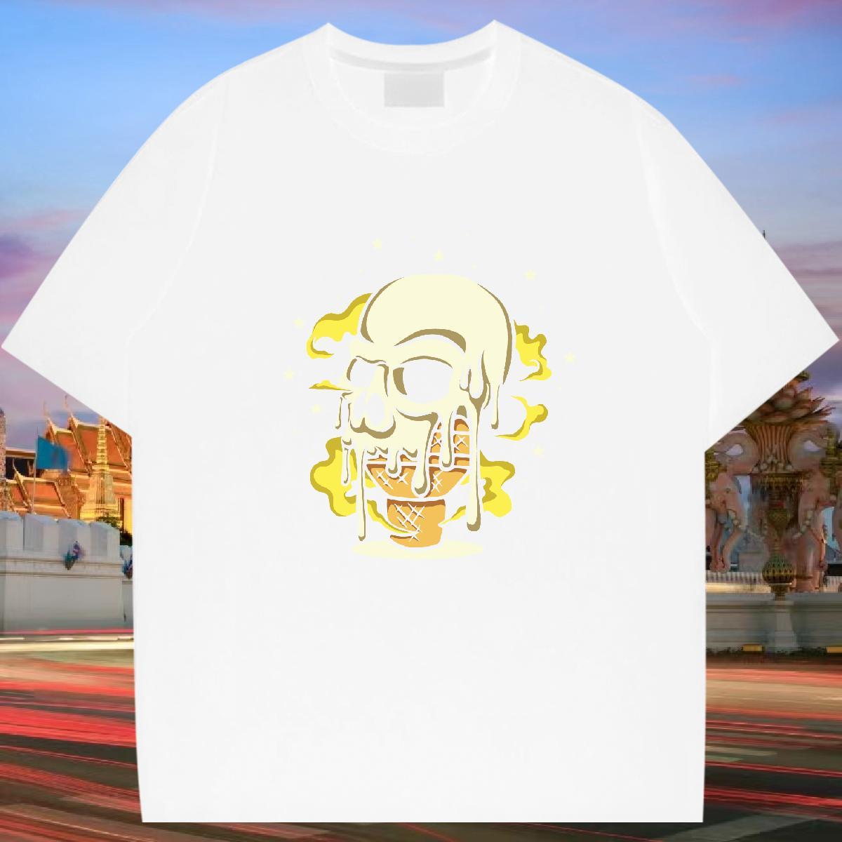 Loose T Shirt For Man 100% Cotton 230g skull Anime Printing Street Oversized 4XL Breathable Men Tshirts Casual New Polos
