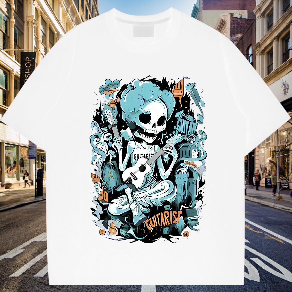Comfortable Man T Shirts 230g Pure Cotton skull Street wear Hip Hop DIY Anime Breathable Soft Tshirts Customized Tops Shirt