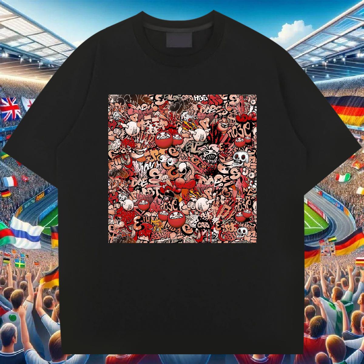 Wholesale T-Shirts 100% Cotton 230g skull Street Cartoon Print Short Sleeve O-Neck Men Tees Fashion Top Tees