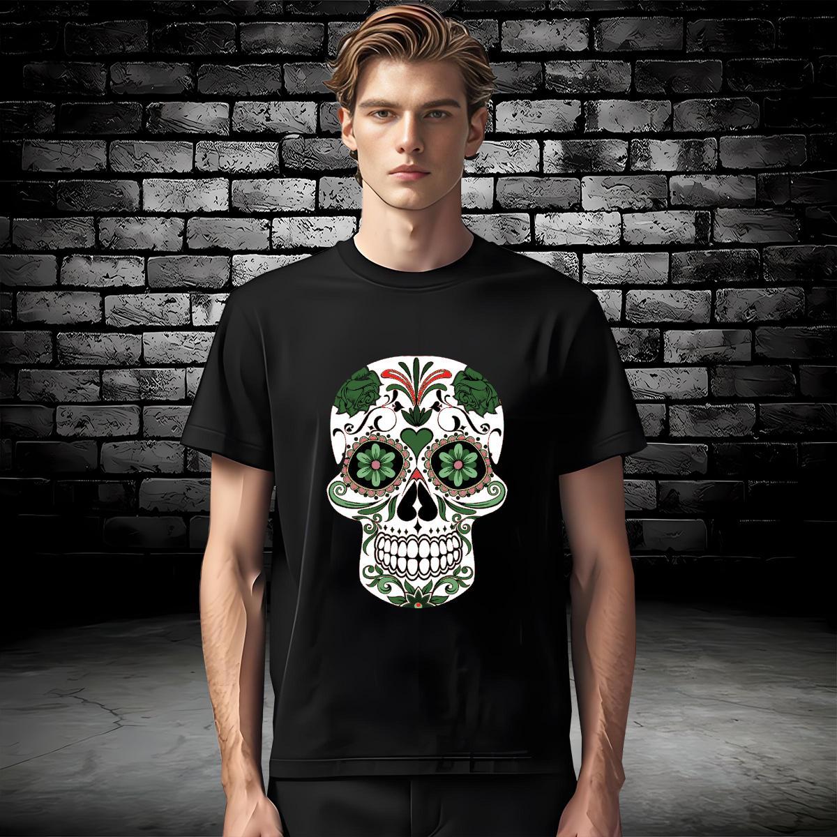 Cool T-Shirts for Men 230g Cotton skull Beach Custom Big Size Crew Neck Men Tshirts DIY Wear