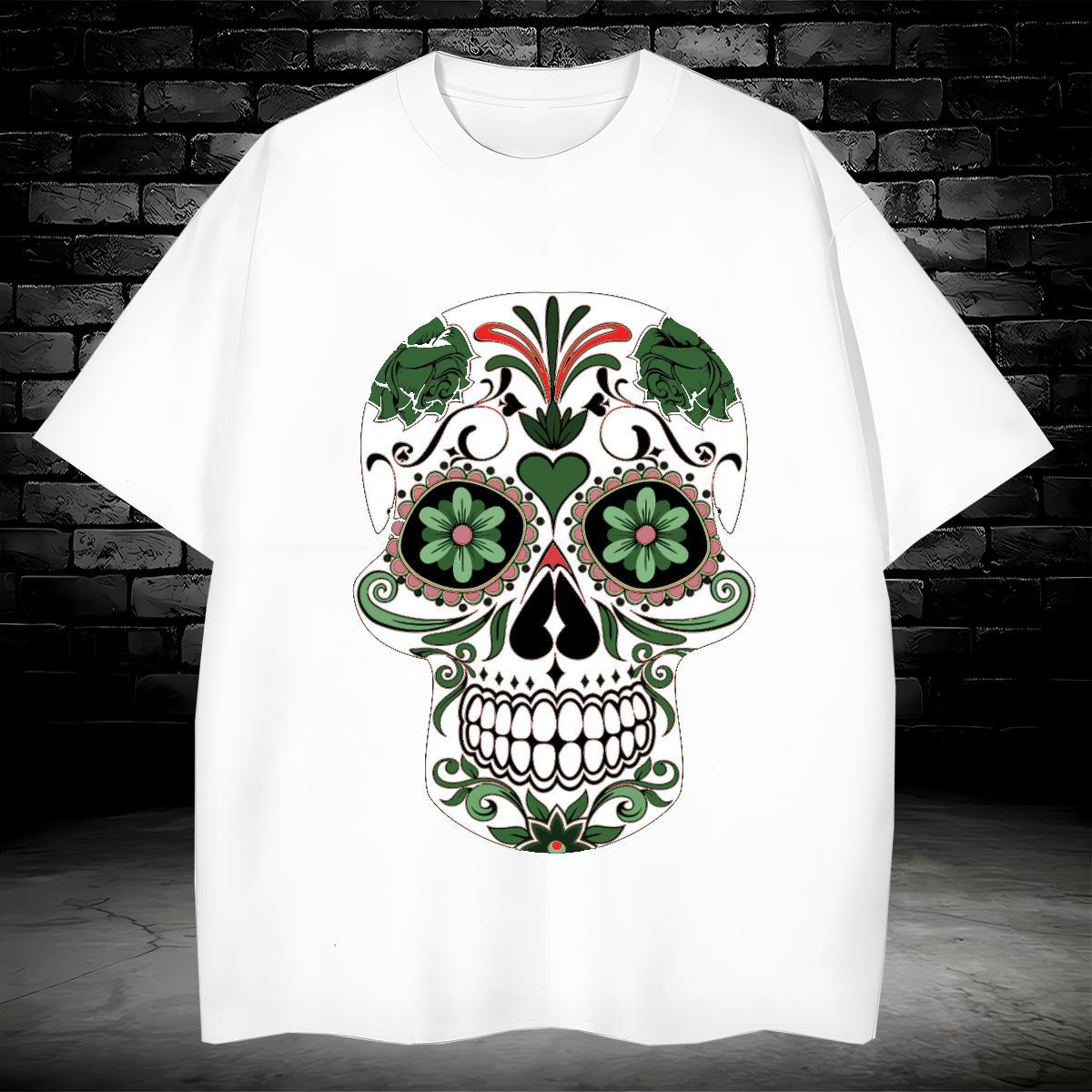 Cool T-Shirts for Men 230g Cotton skull Beach Custom Big Size Crew Neck Men Tshirts DIY Wear