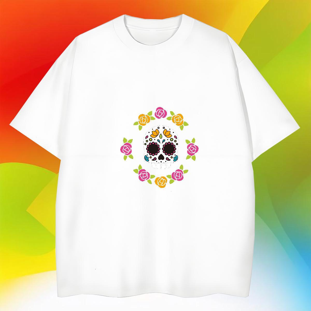 Loose Fit T-Shirts for Men 230g Pure Cotton skull Hip Hop Graphic Breathable Soft Tshirts Fashion Designer Tees