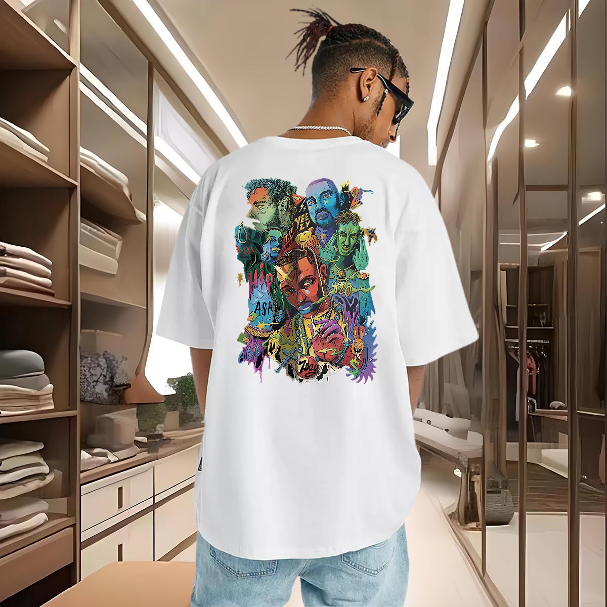 Wholesale Mens T Shirts 100% Cotton 230g portrait Daily Wear White Plus Size Short Sleeve O-Neck Men Clothes T-Shirt Free Shipping Tops