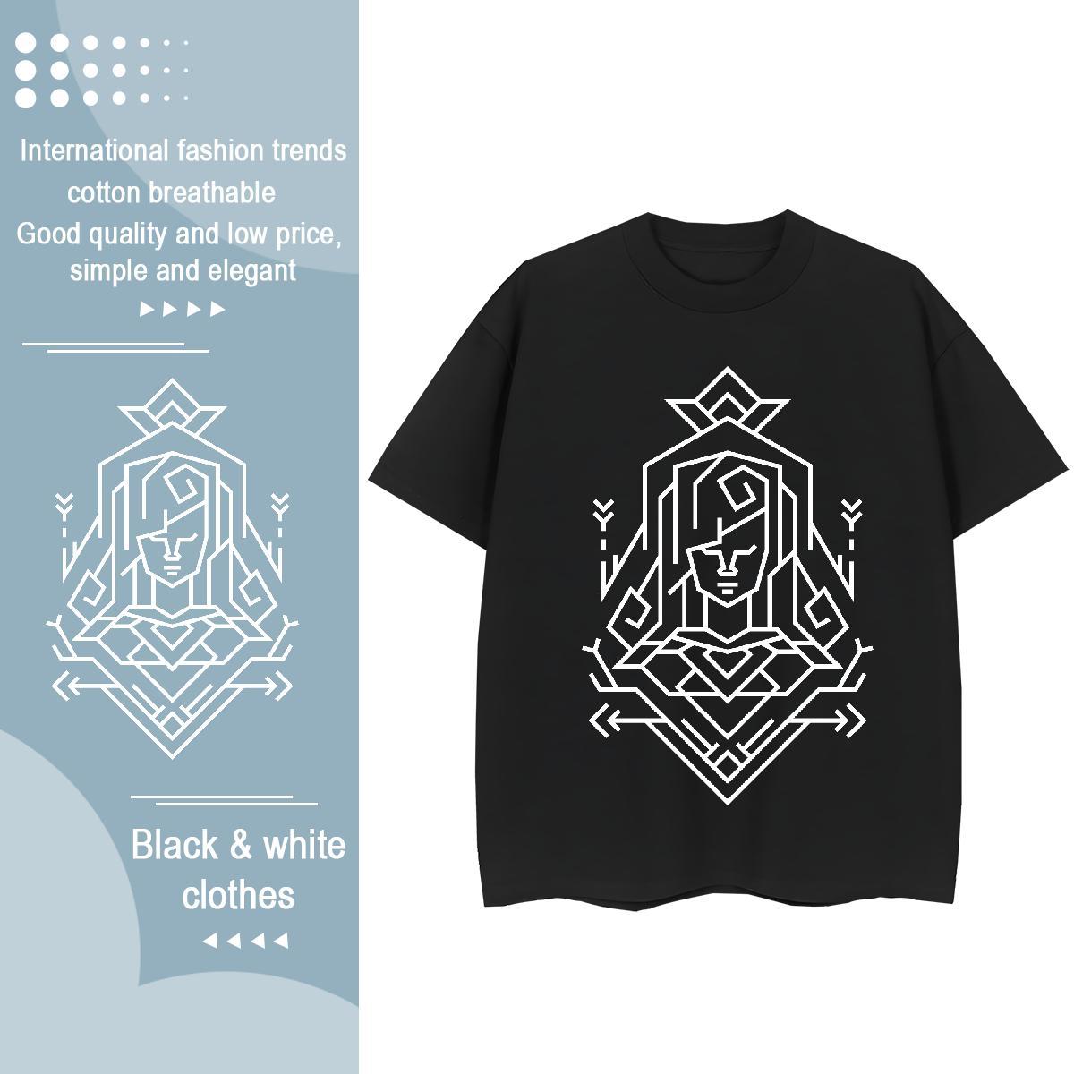 Nice Couples T Shirts 230g Pure Cotton Geometric line Street Wear Women T Shirts O-Neck Short Sleeve Anime Oversized Tees Shirts
