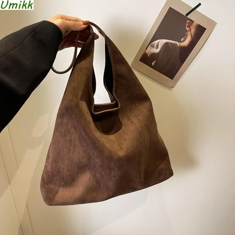 Autumn Winter Retro Women Bags Selling Suede Shoulder Bag Large Capacity Hasp Closure Underarm Bag Solid Casual Handbag 240824
