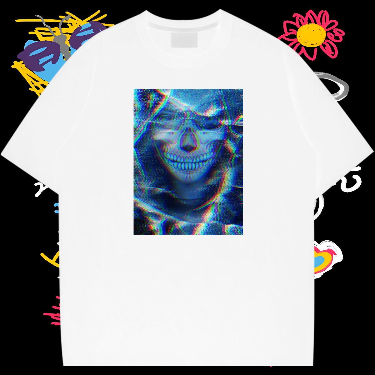 Popular Mens T Shirts 230g Pure Cotton skull Daily Wear Oversized 3XL 4XL Short Sleeve O-Neck Tshirts Fashion Design Clothings