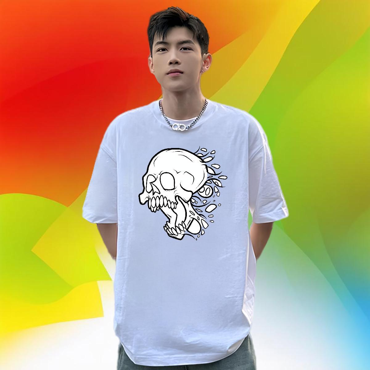 Unisex T Shirt For Man 230g Pure Cotton monster Daily Wear DIY Printed Short Sleeve Soft Men Clothes T-Shirt Classic Polos