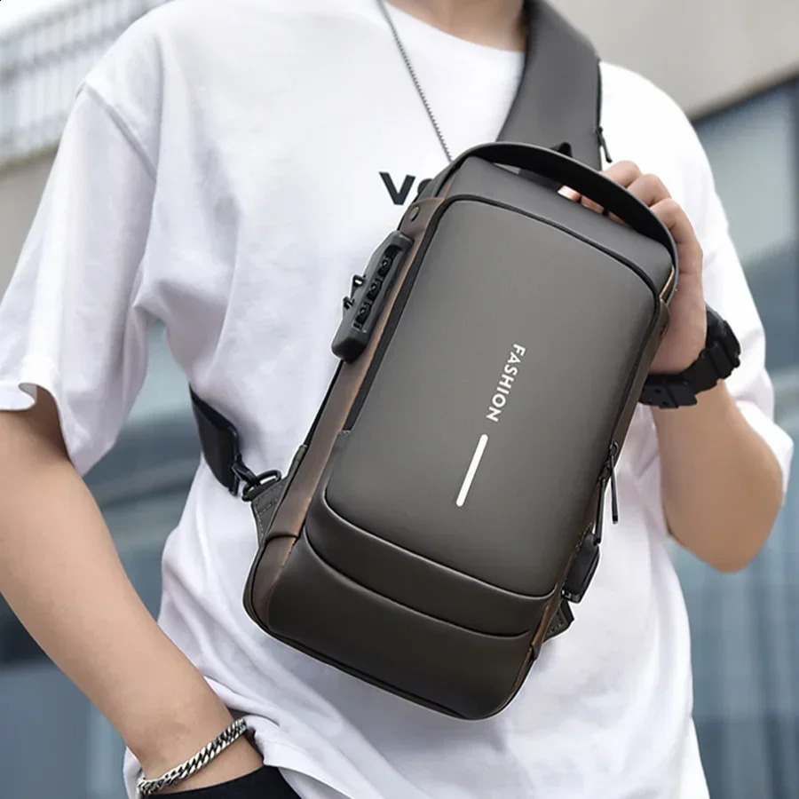 Mens multifunctional anti-theft USB shoulder bag mens cross body travel sling chest bag mens messenger bag 240824