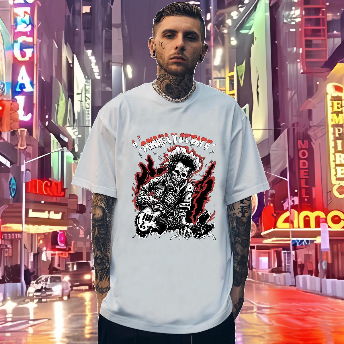 TOP Quality Mens T Shirts 230g Pure Cotton skull Street Casual Graphic Breathable Short Sleeve Men Tees Fashion New Top Tees