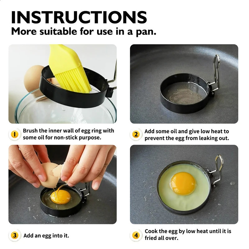 LMEETJMA 4Pcs Egg Rings for Frying Eggs Stainless Steel Nonstick Round Egg Cooker Ring For Frying Eggs and Egg Mcmuffins JT86 240824