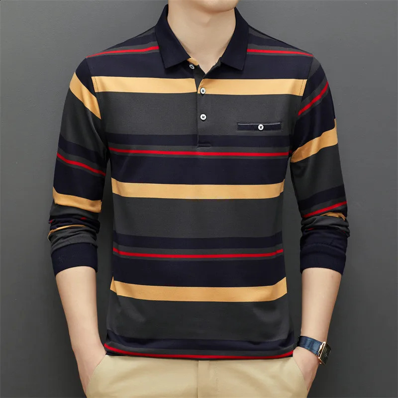 Arrival 95% Cotton Polo Shirt Men Long Sleeve Multi-color Autumn Clothing Casual Korean Male Polo Shirt Striped Shirt 240824