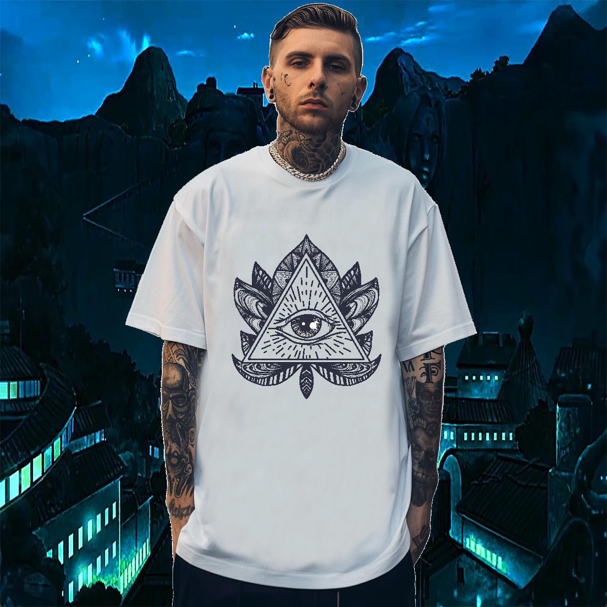 Wholesale T-Shirts for Men 230g Pure Cotton eye of the devil Casual Beach Skull O-Neck Short Sleeve Men Clothes T-Shirt Casual New Tees Shirts