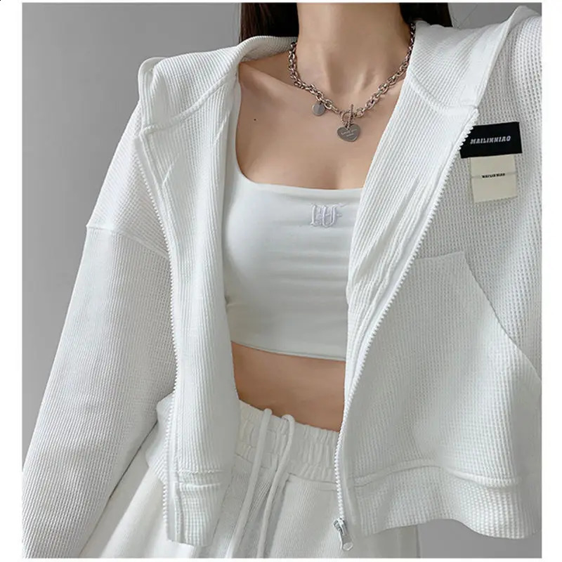 Harajuku Women Sweatshirts Korean Fashion Sportswear Female Zip Up Hoodies Vintage Streetwear Basic Casual Cropped Top Autumn 240824