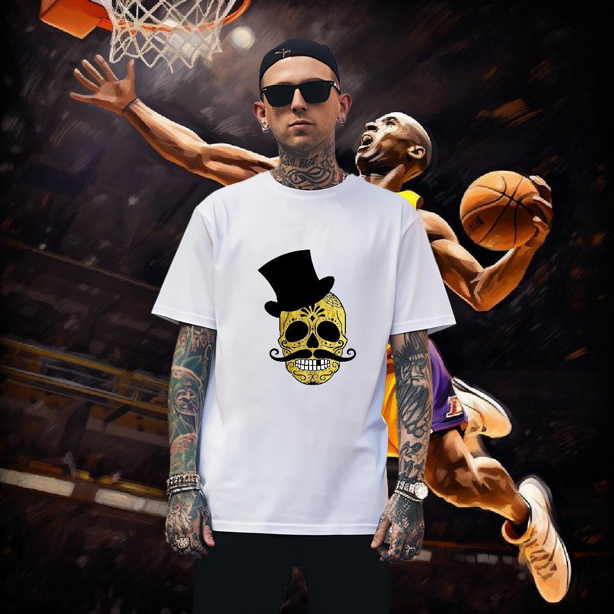 Free Shipping Man T Shirts 230g Pure Cotton skull Summer Casual DIY Crew Neck Tshirt for Man Woman New Arrival Wear