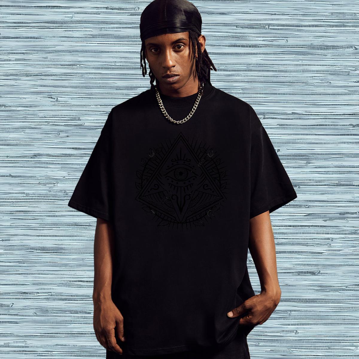 Popular T Shirts Men 100% Cotton 230g eye of the devil Hip Hop Black Oversized Breathable Crew Neck Men Tees Customized Clothings