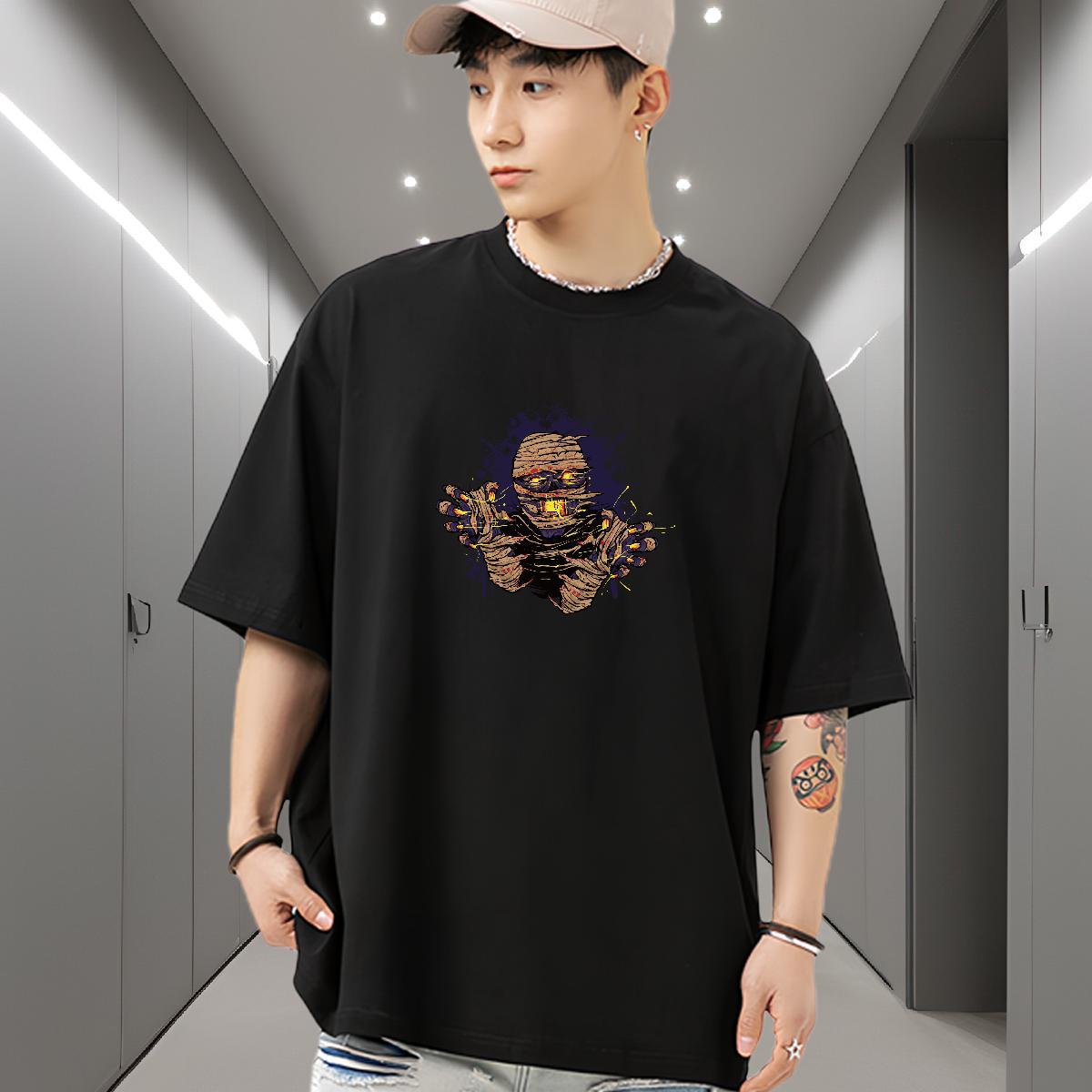 Cool T Shirts Men 230g 100% Cotton skull Daily Wear Anime Print Crew Neck Men Tops Tees 2024 Tshirts