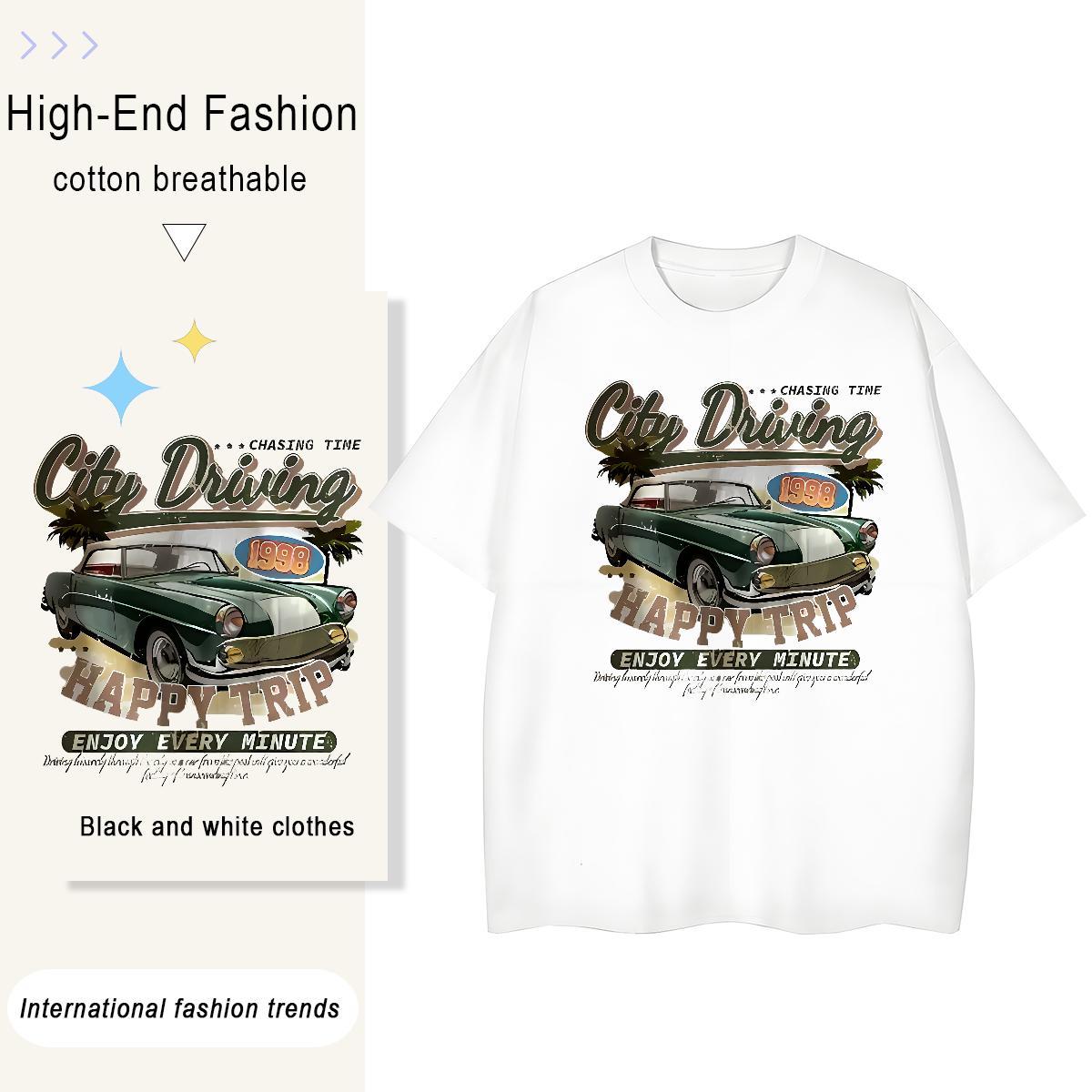 Stylist Men Tops Tees car Summer Casual 230g 100% Cotton Wear Round Neck Short Sleeve Classic Man T Shirts DIY Anime