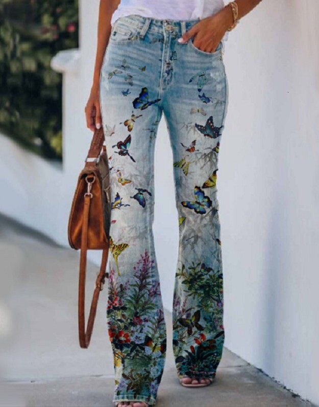 Plus Size Womens Casual Pants Wide Leg Pants Artistic Floral Pattern Pants