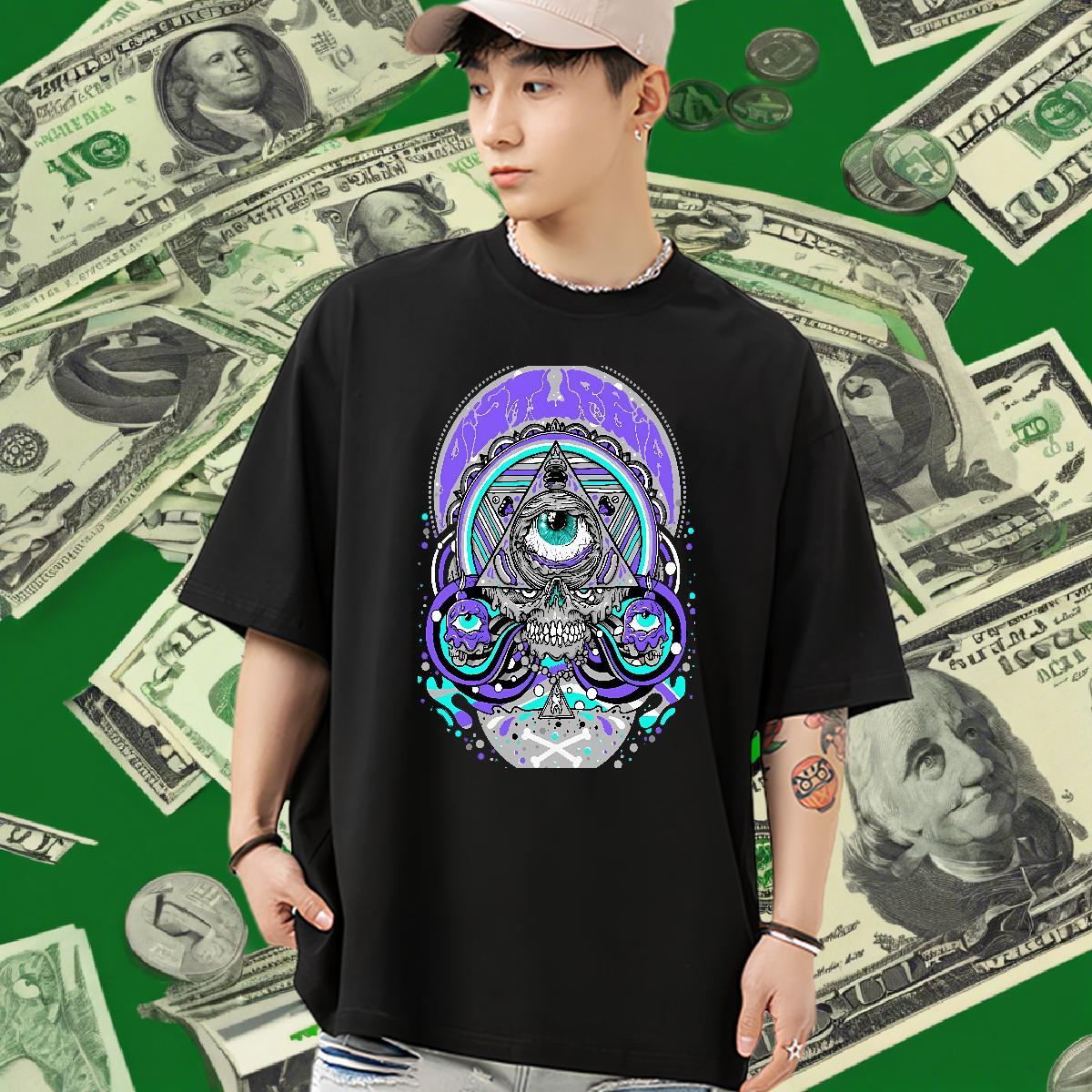 Loose T Shirts Men 230g 100% Cotton eye of the devil Spring Summer Oversized Short Sleeve O-Neck Men Clothes T-Shirt Classic Tops Shirt