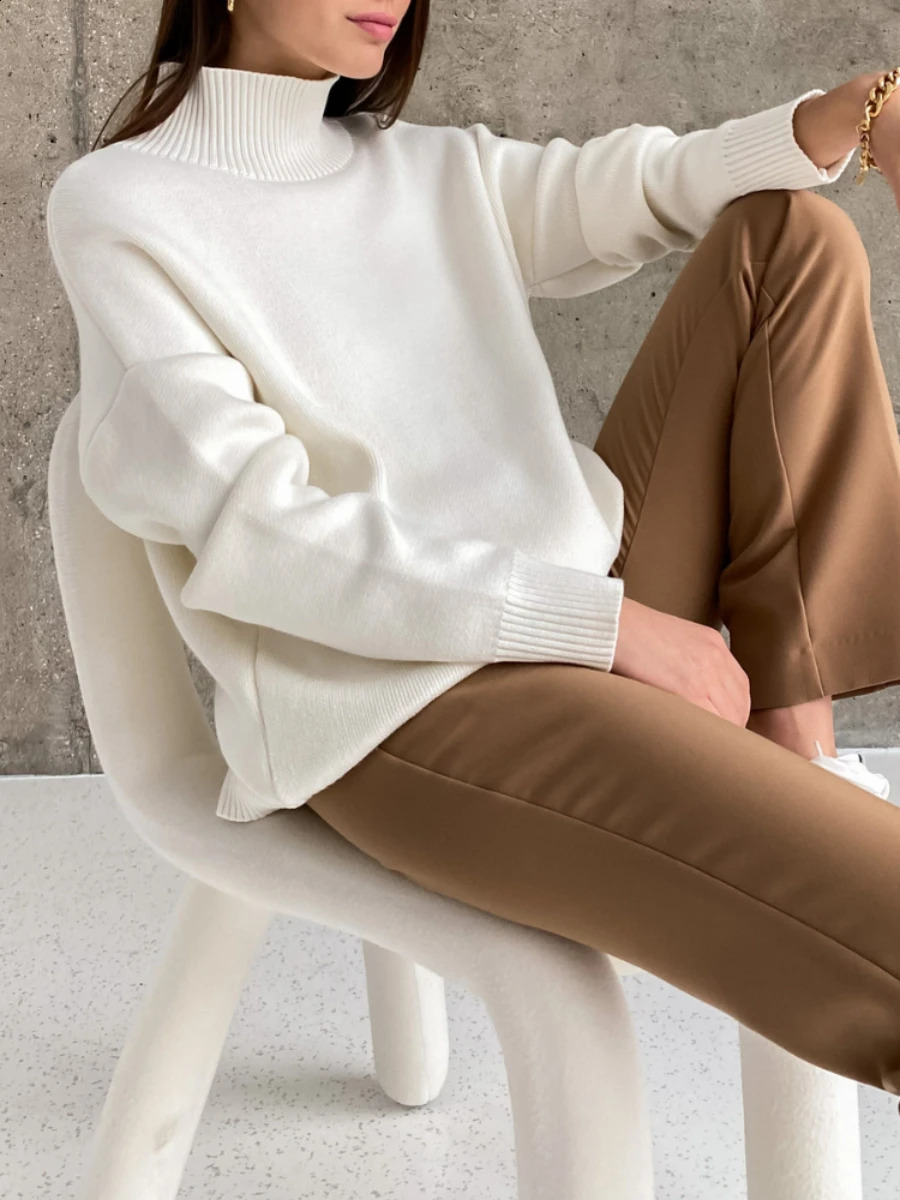 Wolfeel Women Turtleneck Sweater CHIC Autumn Winter Thick Warm Pullover Top Oversized Casual Loose Knitted Jumper Female Pull 240824