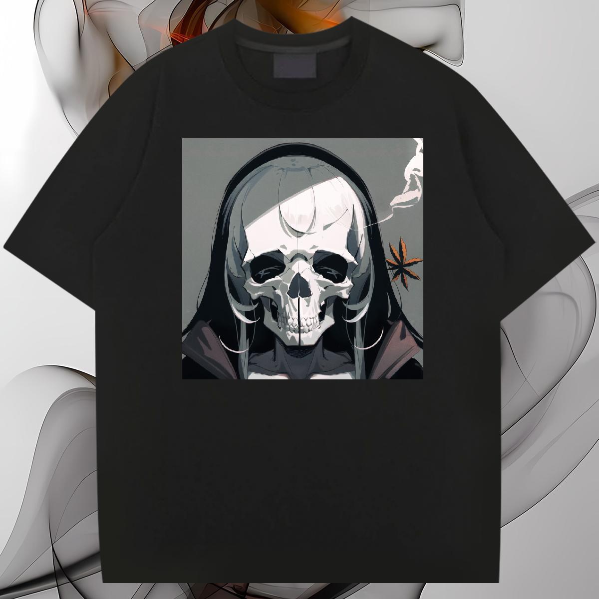 Classic T Shirt For Man 230g Pure Cotton skull Street Wear DIY Logo Oversized Round Neck Short Sleeve Mens Tshirts Fashion Polos