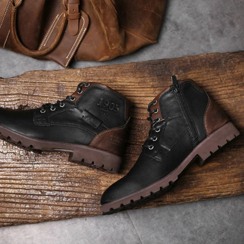leather ankle plus size outdoor work motorcycle Clevintage cowboy boots fashionable mens casual shoes 240824