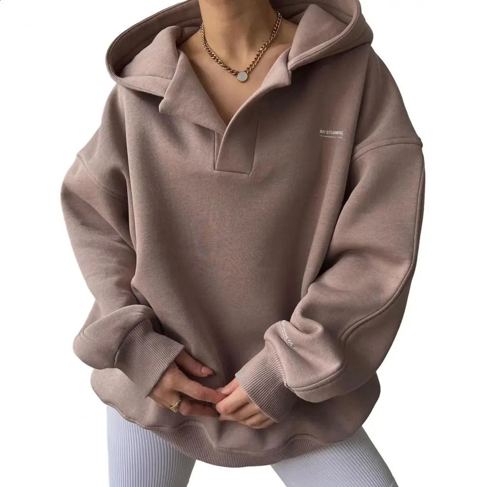 Solid Color Hoodies Long Sleeves Hoodies Fashionable Womens V-neck Hoodies Stylish Solid Color for Autumn for Streetwear 250106