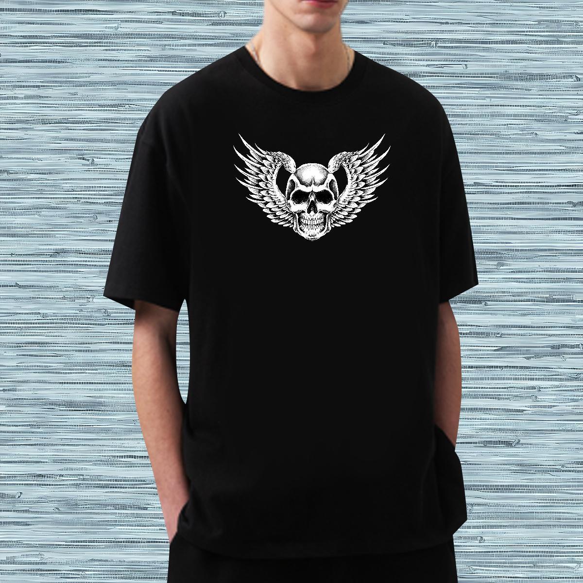 Soft T Shirt For Man 230g 100% Cotton skull Street wear Hip Hop Black Oversized O-Neck Short Sleeve Men Tees Fashion New Tops Tees